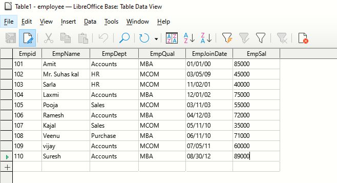 Insert Records in Table