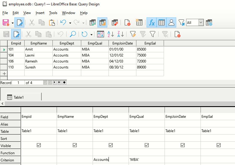 LibreOffice Query Resut