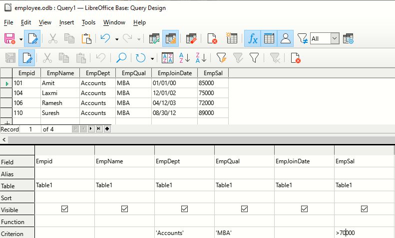 LibreOffice Query Resut